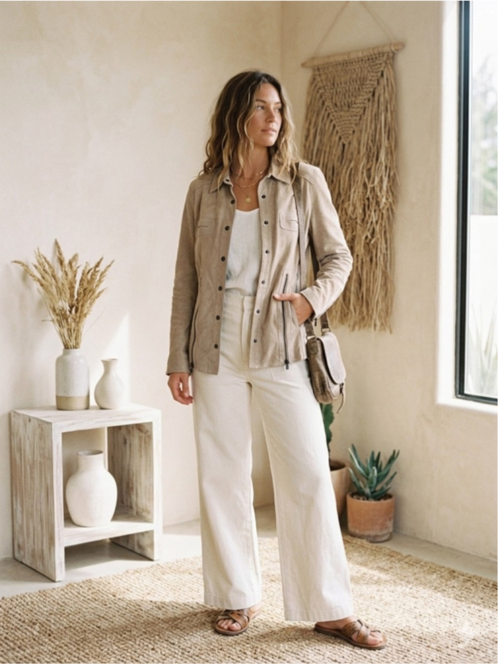 One Girl Who Tan Suede Leather Moto Jacket Small